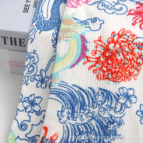 Custom Print Stretch Knitted Rib Velvet Fabric